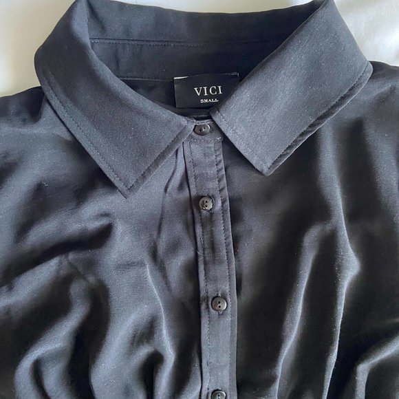 Ginnie Pintuck Button Down Shirt Dress - Black × 1 - Picture 11 of 11